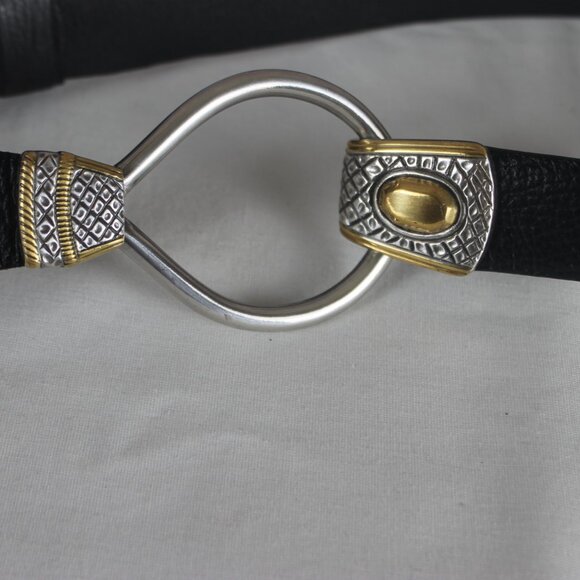 Chico\'s Woman Silver Gold Buckle Size S/M Fashion Black Belt Leather Oval Buckle main image 4